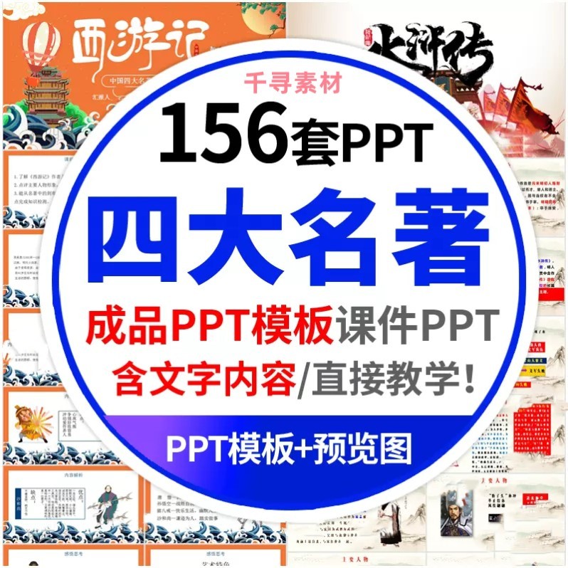 四大名著ppt模板水浒传西游记红楼梦三国演义PPT读书分享教学课件