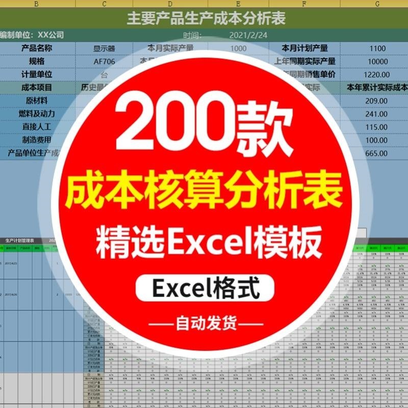 W产品生产成本核算分析表excel模板项目预算构成评估费用对比表格