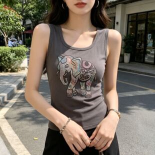合肥欢欢】“吉象纳福”时尚重工烫钻修身显瘦无袖背心女夏70100