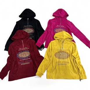 合肥欢欢 秋冬宽松休闲印花德绒连帽卫衣女潮31750 百搭休闲