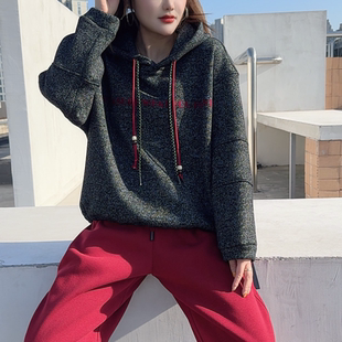 连帽加绒卫衣女潮25779 秋冬百搭宽松休闲韩版 合肥欢欢 漫游者
