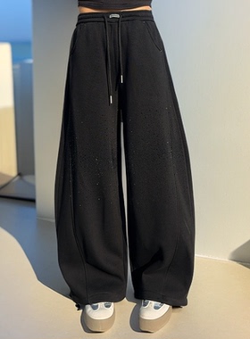 合肥欢欢“C位裤”宽松韩版潮流垂感阔腿加绒烫钻休闲裤女冬25785