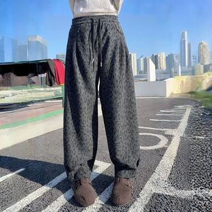 潮流烫钻加绒休闲裤 秋冬宽松韩版 女25778 复古豹纹 合肥欢欢