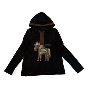 合肥欢欢 百搭显瘦宽松拉链德绒连帽印花卫衣女冬31435 小木马