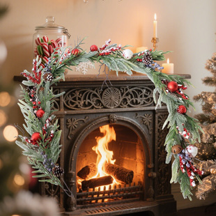 圣诞装饰品松针松果铃铛藤条壁炉装饰挂件室内节日布置挂壁吊顶