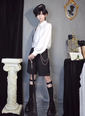 现货 是只猫原创基佬装王子系中性金属袜夹 黑色袜子天鹅绒小腿袜