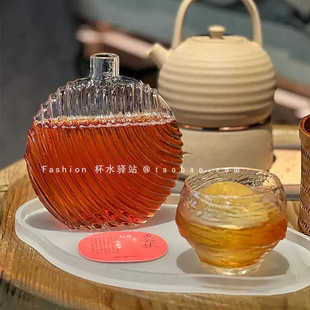 简约圆形锤纹冷萃瓶月亮瓶新中式高硼硅耐高温随手水壶果汁饮料杯