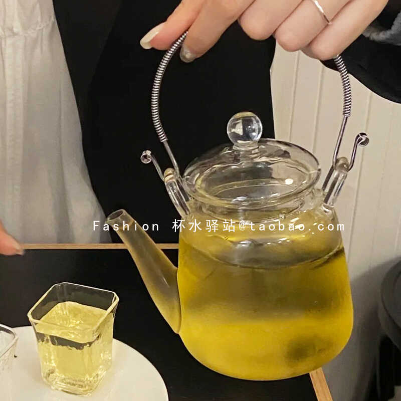 日式ins风透明玻璃提梁壶花茶壶高颜值水果茶壶泡茶壶一人份茶具