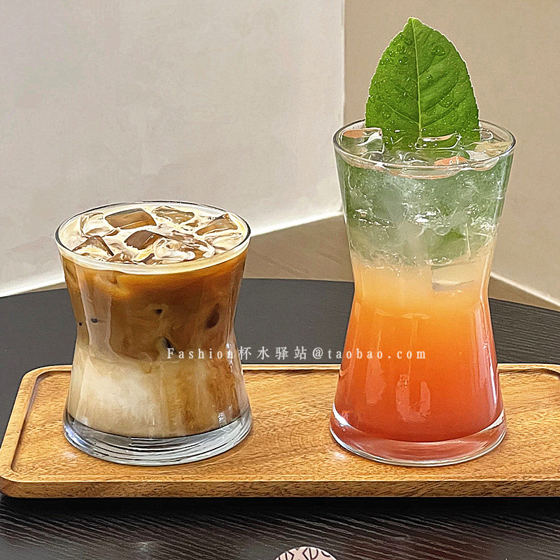 简约现代收腰玻璃果汁杯