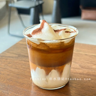 法式ins风扩口透明咖啡杯简约玻璃冰美式拿铁杯牛奶果汁杯冷萃杯