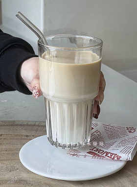ins可叠冰美式咖啡杯冷萃拿铁拉花杯玻璃冷饮杯果汁杯大容量480ML