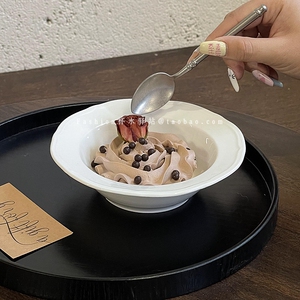 法式ins陶瓷纯色花边碗