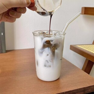 高颜值简约高硼硅玻璃杯冷萃冰美式拿铁杯果汁牛奶杯咖啡店同款杯