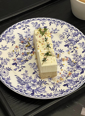 ins风中式圆形陶瓷青花蛋糕盘