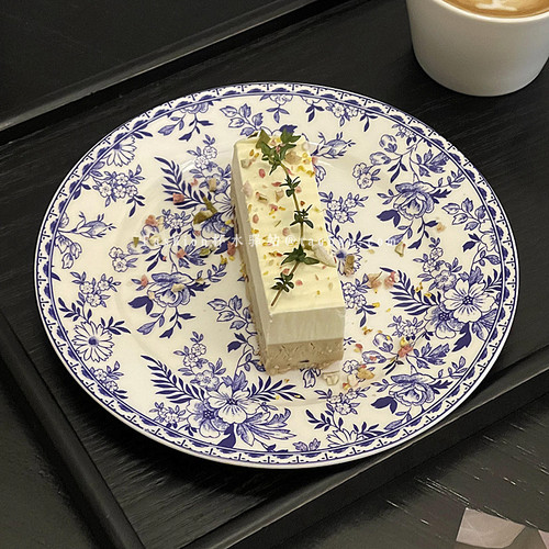 ins风中式圆形陶瓷青花蛋糕盘