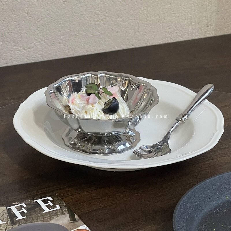法式ins风花边不锈钢雪糕杯