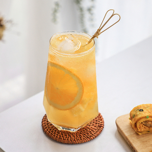 ins网红餐厅玻璃杯六棱角杯冷饮杯气泡水杯果汁杯柠檬水杯大容量