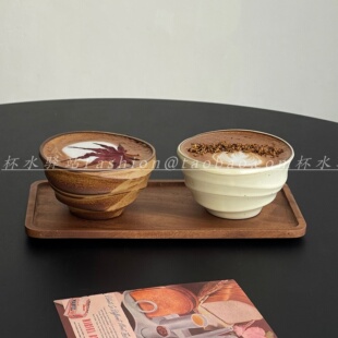 复古陶瓷竹节咖啡杯粗陶窑变做旧手握杯创意异形拿铁拉花杯马克杯