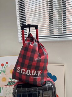 出口外贸原单服装品牌定制~红格子运动抽绳收纳袋单肩束口袋 30g