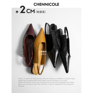 气质凉鞋 2cm文艺通勤风尖头后空浅口平底鞋 单鞋 女新款 陳妮可