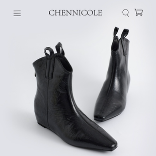 【陳妮可】时装靴 都市时髦精4cm内增高版时尚中筒牛仔短靴女秋冬