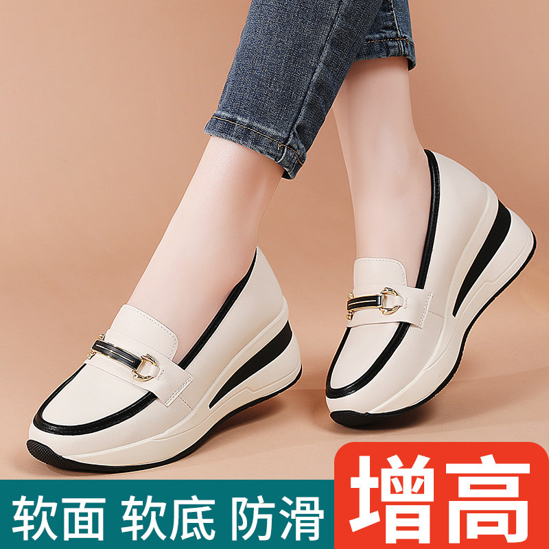 一脚蹬休闲坡跟厚底小个子休闲单鞋2026春季新款百搭旅游时尚懒人