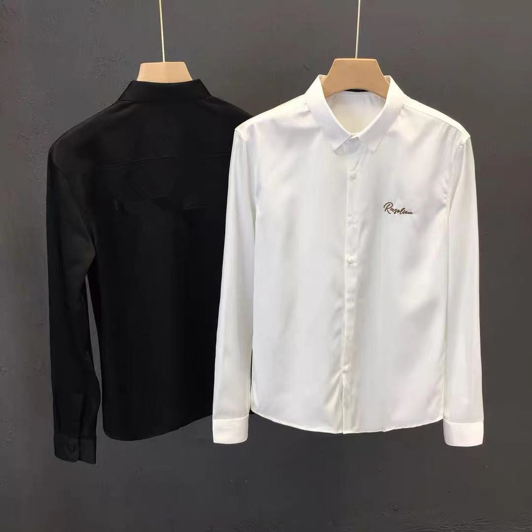 弹力刺绣衬衫男士长袖潮流痞帅休闲网红青年修身韩版学生外套上衣