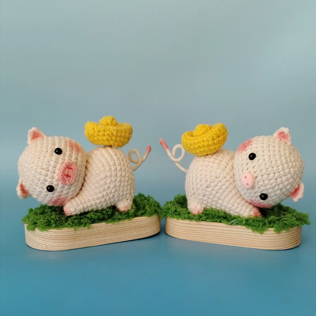 【成品】毛线编织猪腚(注定)发财玩偶可爱创意朋友礼物车载摆件旺