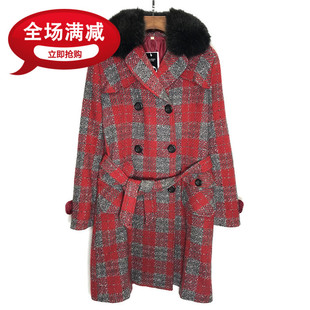 古着vintage 日韩毛领大衣名媛气质小香风修身女装上衣毛呢长外套