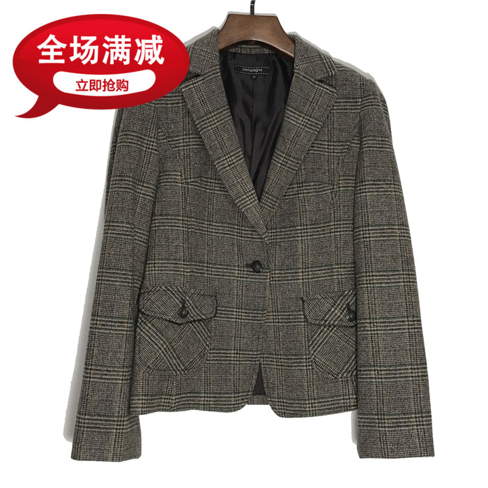 vintage古着毛呢格纹名媛短外套