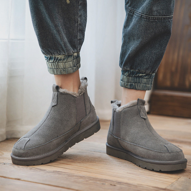 MENS SNOW BOOTS WINTER PLUS VELVET WARM COTTON SHORT BOOTS LEATHER HIGH-TOP COTTON SHOES TIDE THICKENING NON-SLIP BREAD SHOES MEN