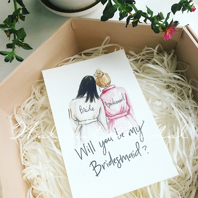 婚礼伴娘邀请卡手绘风漫画女孩