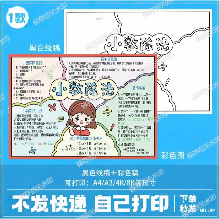 五年级小数除法数学手抄报模板小学生知识点思维导图主题学习小报