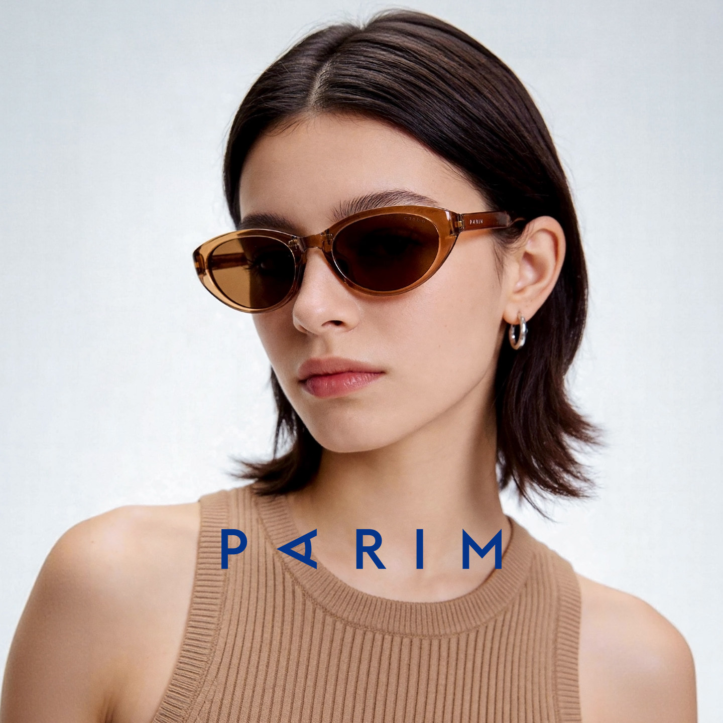 派丽蒙茶色街拍潮搭折叠小框墨镜男女窄框太阳眼镜防紫外线高级感