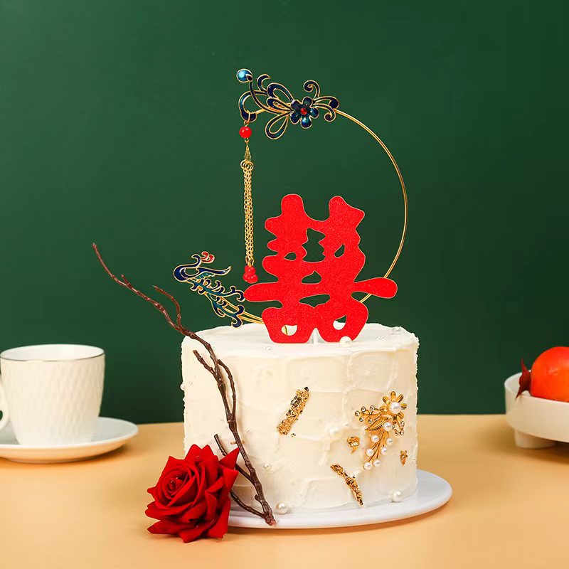 订婚百年好合玫瑰花结婚蛋糕装饰
