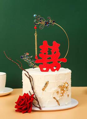订婚百年好合玫瑰花结婚蛋糕装饰