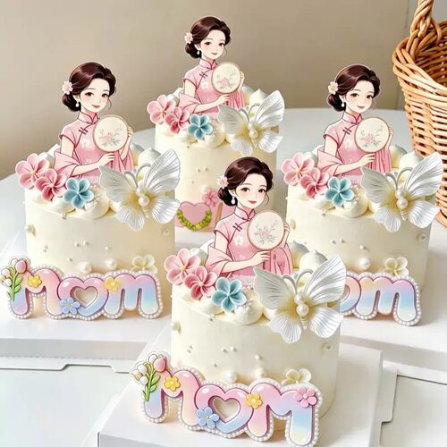 复古旗袍妈妈亚克力蛋糕插牌