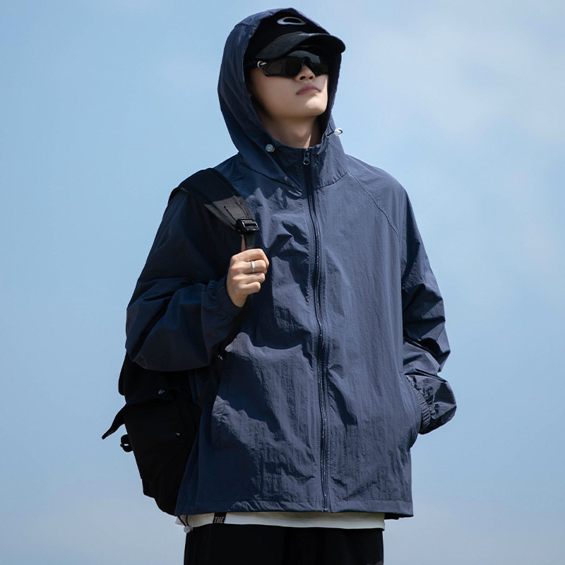 UPF50+冰丝防晒衣男春夏薄款户外登山防紫外线钓鱼透气连帽防晒