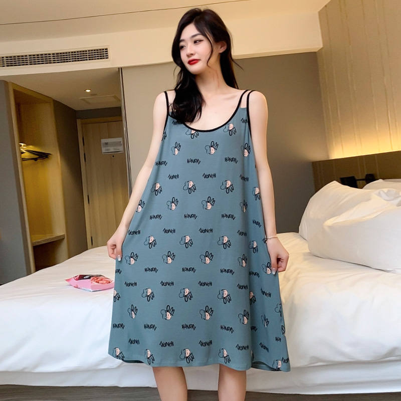 胖mm大码吊带睡裙女夏睡衣莫代尔长款连衣裙加肥孕妇家居服200斤