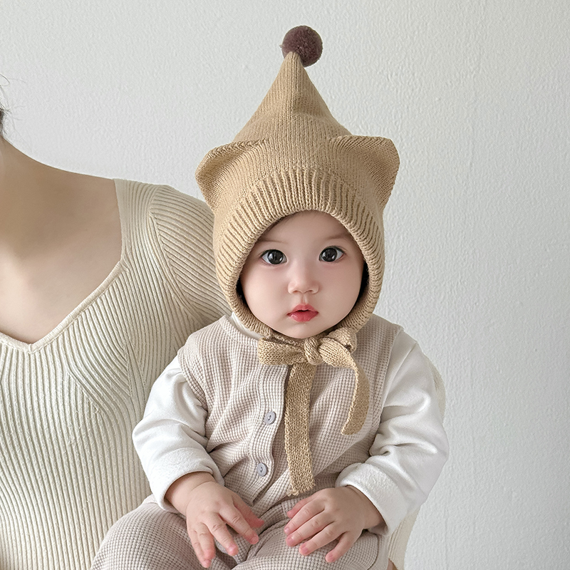 儿童帽子秋冬季保暖加厚针织护耳精灵帽男女宝宝防风出游毛线帽潮