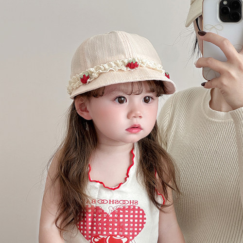 儿童遮阳帽子春秋薄款防晒大帽檐鸭舌帽女宝宝甜美可爱棒球帽夏季