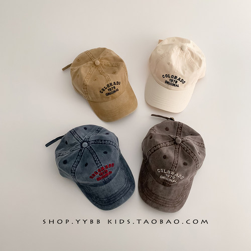儿童帽子春秋薄款水洗做旧复古鸭舌帽男女宝宝遮阳防晒韩版棒球帽