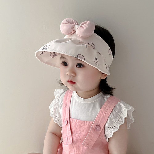 韩版小熊宝宝帽子夏季薄款大檐防晒遮阳帽男女宝宝可爱太阳空顶帽