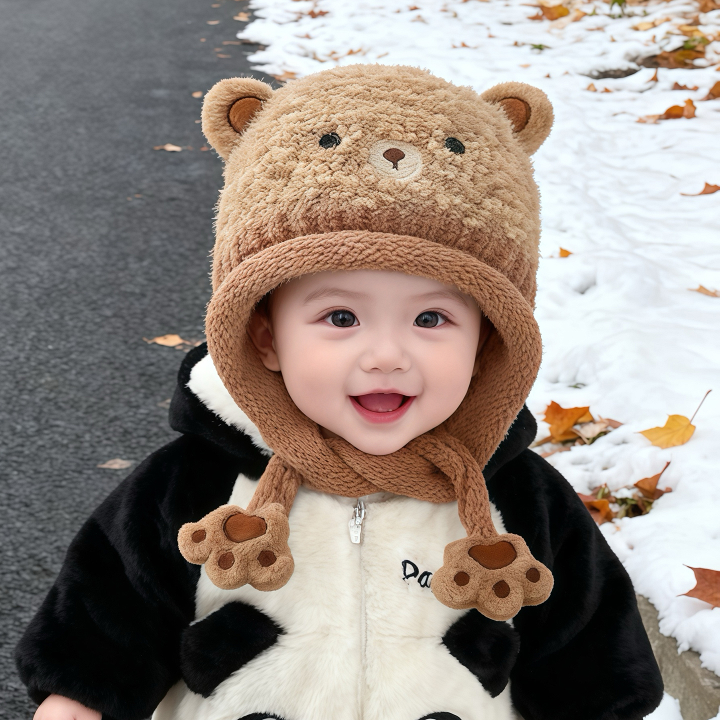 儿童帽子秋冬季保暖加厚针织护耳毛绒帽男孩女宝宝出游防风毛线帽