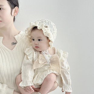 帽子护囱门蕾丝花边透气遮阳宫廷帽女宝宝小月龄胎帽 婴儿春秋薄款