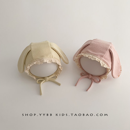 婴儿帽子春秋季防风护耳帽女宝宝新生小月龄甜美蕾丝保暖包头帽冬