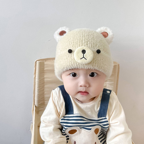 秋冬季儿童帽子宝宝保暖毛线帽可爱小熊男女童针织帽冬天套头帽潮