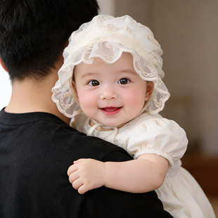 婴儿帽子春秋薄款公主帽女宝宝小月龄防晒遮阳蕾丝花边护囟门帽夏