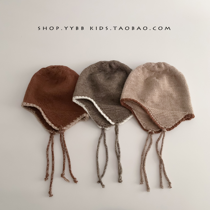 ins韩系纯色儿童针织帽子秋冬季毛线帽男女宝宝保暖防风护耳帽潮
