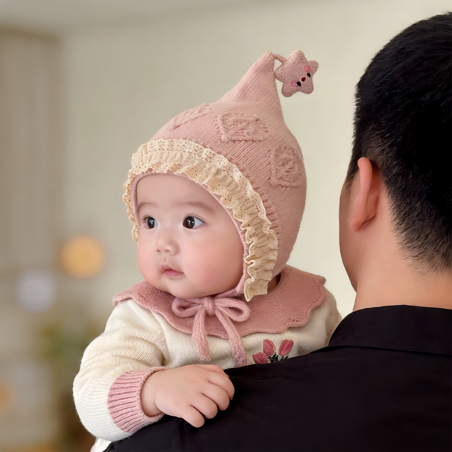 婴幼儿帽子秋冬季保暖加厚针织护耳公主帽女宝宝小月龄精灵毛线帽